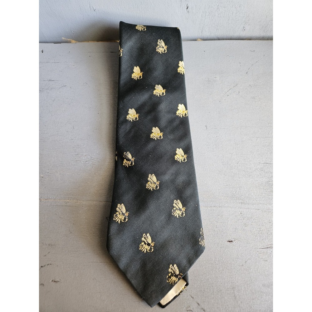 Vintage Lieber Bee Print Tie Black Gold Novelty Necktie Classic Menswear Style